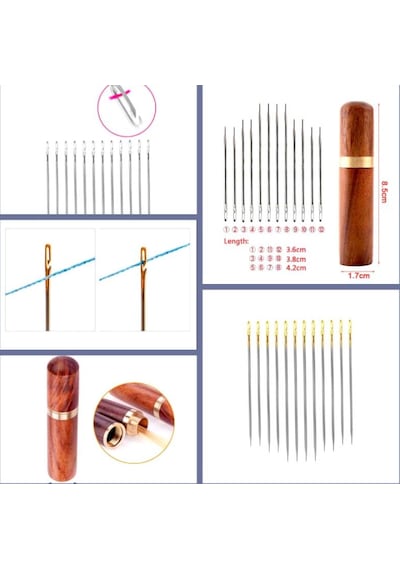 Omeniv 24 adet Özel Dikiş İğnesi Doğal Ahşap Pirinç Kutu