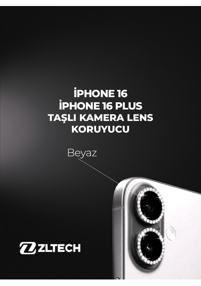 İphone 16/16plus Uyumlu Taşlı Kamera Lens Koruyucu Beyaz