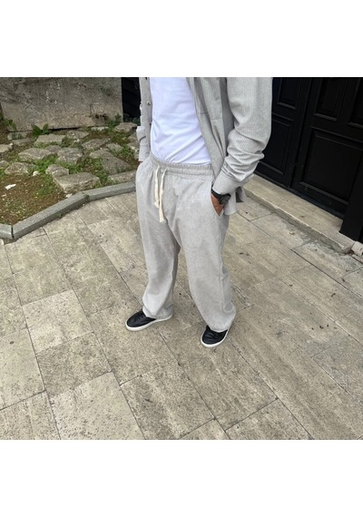 Primemağazam Erkek Fitilli Kadife Cepli Buggy Pantolon Oversize Rahat Kalıp - Gri Çeşitli