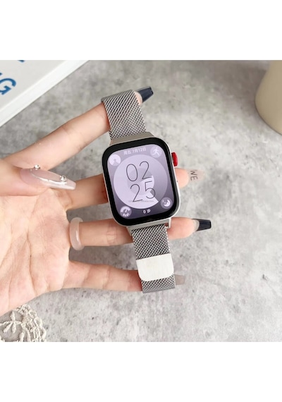 Huawei Watch Fit 3 / Fit 4 Uyumlu Metal Hasır Manyetik Kordon Gümüş