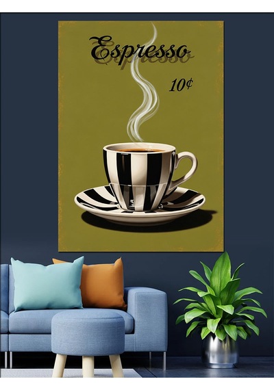 Ahşap Tablo Espresso Kahve Fincanı Çizimi