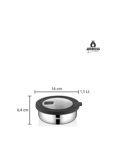 Nova 2 Parça Paslanmaz Çelik Saklama Kabı 16 Cm Gri