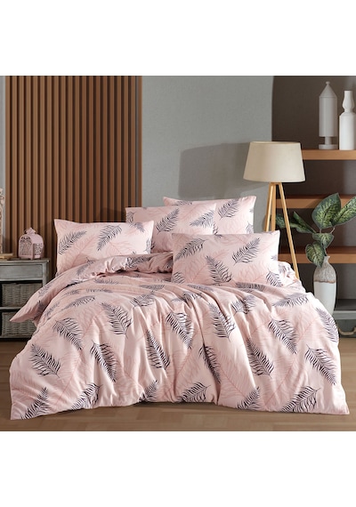 Çift Kişilik Nevresim Takımı 200x220cm 4 Yastık Kılıfı Lastikli Çarşaflı 160x200+30 Gri - Pembe
