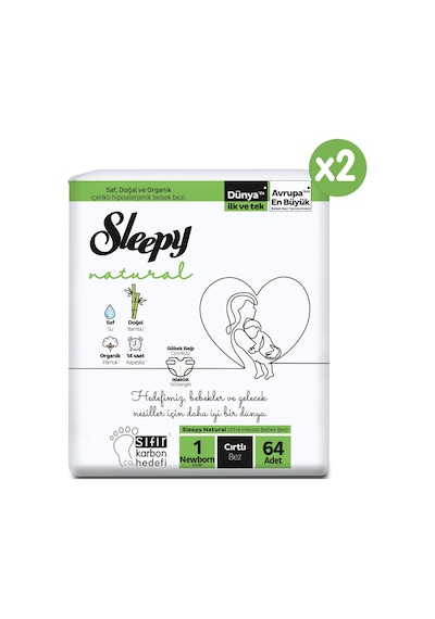 Sleepy Natural Süper Paket Bebek Bezi 1 Numara Newborn 128 Adet 2'li