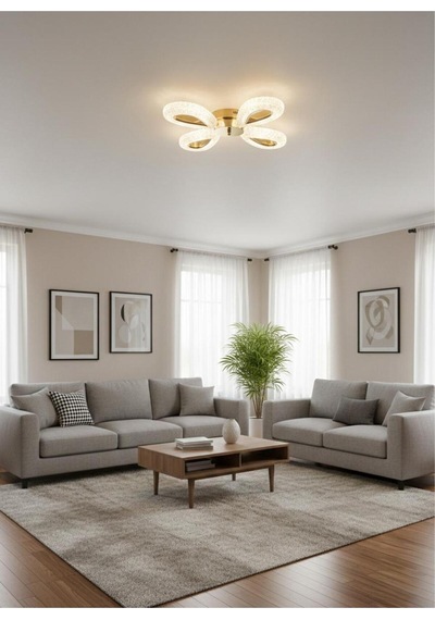 Damla Model 4"lü Gold 3 Renk Modu Ledli Modern Tavana Sıfır Salon Mutfak Çocuk Yatak Odası Led Avize Altın