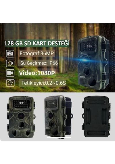 Fotokapan Kamera 128 Gb Sd Kart Destekli 36 Mp Gizli Gece Görüş