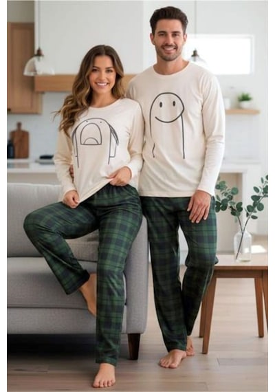 Bella Notte Kadın Yeşil Ekoseli Baskılı Şirin Çift Pijama Takımı