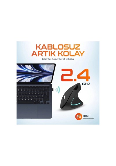 2.4g Dikey Ergonomik Kablosuz Optik Mouse - 800/1200/1600 Dpı - Siyah