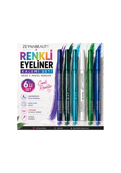 Renkli Eyeliner Kalemi Seti 6'lı Waterproof Göz Kalemi Neon & Pastel Renkler Çok Renkli - 851609122 Diğer
