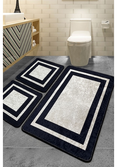 Chilai Home Black Frame 3'lü Set Banyo Halısı Djt Renkli