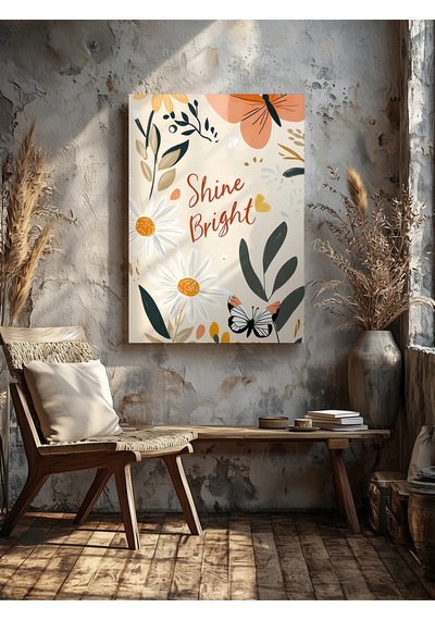 Shine Bright Yazılı Ev Ofis Mutfak Salon Duvar Dekorasyon Kanvas Tablo