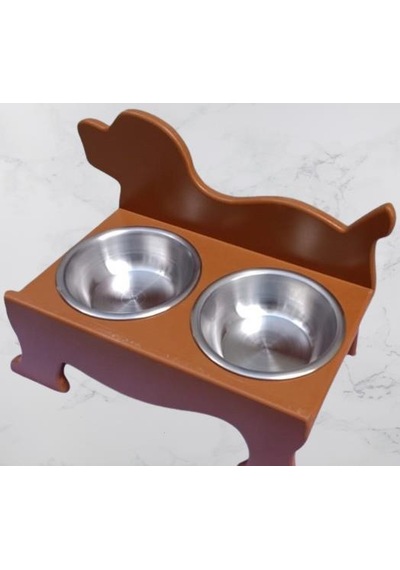 Hobi Erc Model 90374 Köpek Mama Ve Su Kabı Seti Mdf Ceviz Renk Paslanmaz Tabak