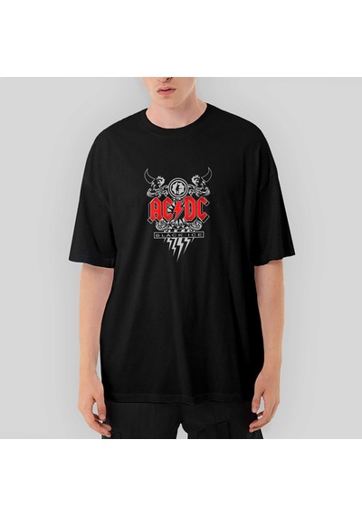 AC DC Black Ice Design Oversize Siyah Tişört Siyah