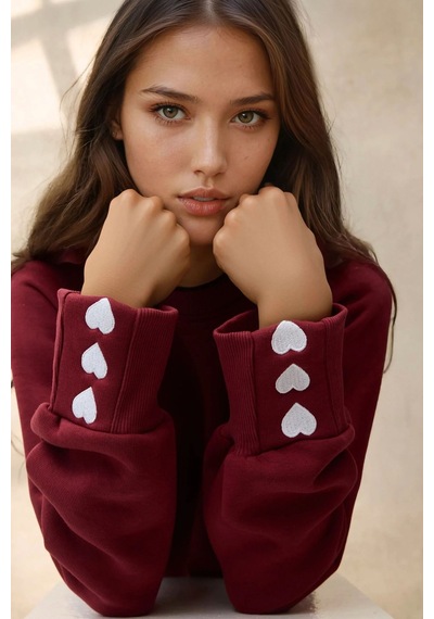 Hiccup İşlemeli Pamuklu Sweatshirt Bordo Kırmızı