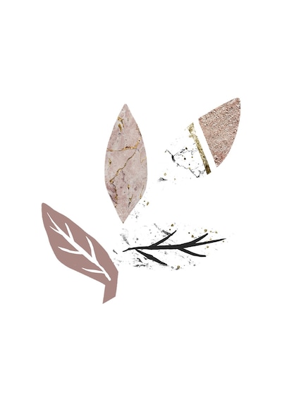 Pembe Desenli Yapraklar Doğal Taş Bardak Altlığı 4'lü Set - Natural Stone Coasters - Taş Bej