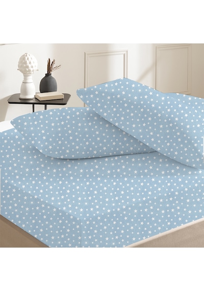 %100 Pamuklu Çift Kişilik Lastikli Çarşaf 180x200+25 50x70 Yastık Kılıfı 2 Adet Mavi - Beyaz