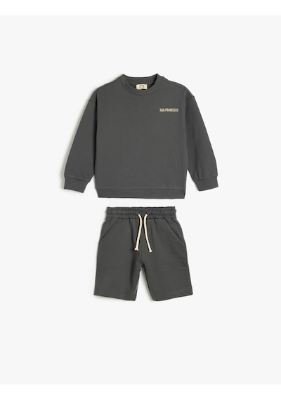 Koton 2'li Pamuklu Uzun Kollu Sweatshirt Ve Şort Takımı Antrasit 5skb10025tk Antrasit