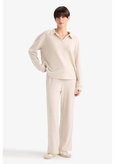 Defacto Pijama Takımı Regular Fit Uzun Kollu Velur Üst Uzun Alt-fall İn Love G1188ax25aubg588 Bej-bg588
