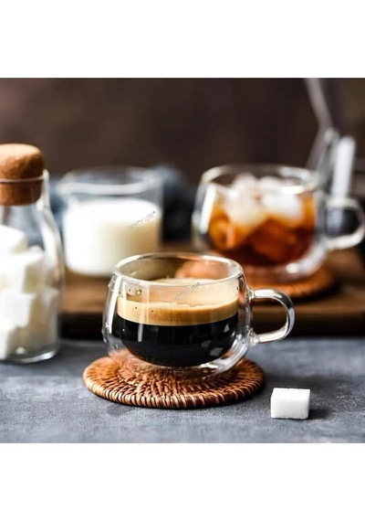 120ml Çift Çidarlı Cam Espresso Ve Kahve Fincanı Beyaz
