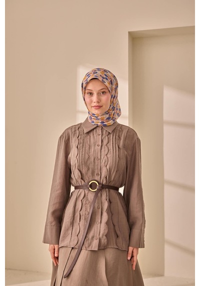 Silk Home Soft Eşarp 73092-26 Taş, Gri, Mavi, Yanık Sarı, Pudra