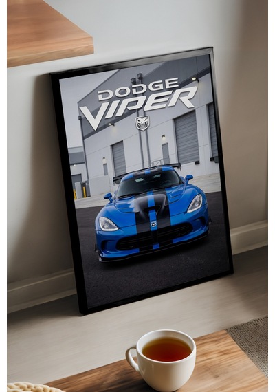 Dodge Viper Siyah Ahşap Çerçeveli Poster, Dekoratif Araba Duvar Tablosu