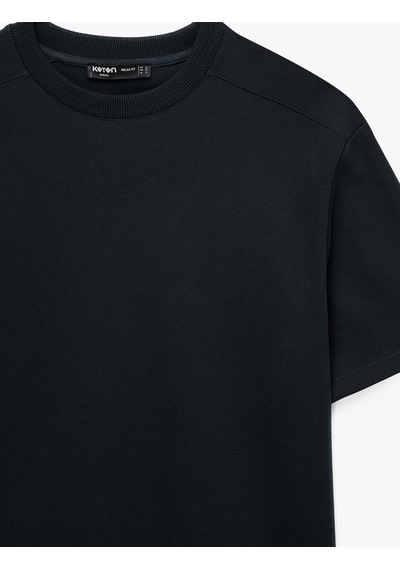 Koton Uzun Kollu Oversize Bisiklet Yaka Kısa Kollu Basic Tişört Lacivert 6sam10400mk