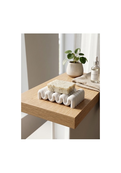 Buççin Online Mağaza Modern Dalga Tasarımlı Sabunluk Dekoratif Banyo Düzenleyici Plastik Beyaz Çok Renkli
