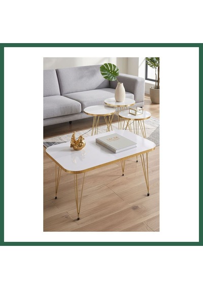 Bezos Gold Tel 4'lü Sehpa Seti Beyaz Bzs01