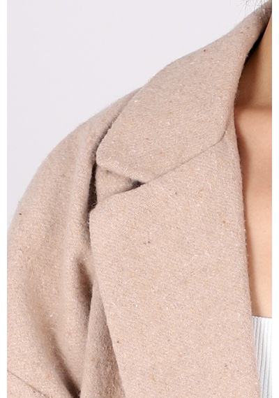Armonika Kadın Bej Erkek Yaka Yanları Yırtmaçlı Oversize Ceket Arm-26k001009