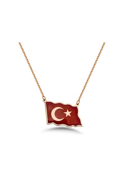 Türk Bayrağı Mineli Gümüş Kolye - Rose Rose Gold