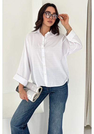 Oversize Düğmeli Gömlek Classic Beyaz