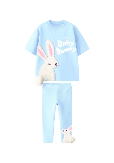 Lolliboomkids Kız Çocuk 3d Sevimli Tavşan Peluş Aplike Detaylı Pamuklu T-shirt Fitilli Tayt Alt Üst Takım Bebe Mavi Lolliboomkids Kız Çocuk 3d Sevimli Tavşan Peluş Aplike Detaylı Pamuklu T-shirt Fitilli Tayt Alt Üst Takım Bebe Mavi