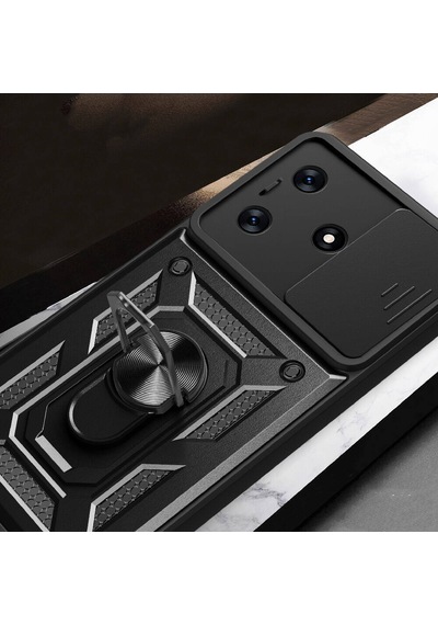 Tecno Spark 10c İle Uyumlu Kılıf Magnetik Standlı Kamera Korumalı Sürgülü Kapak