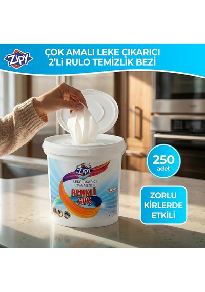 Güçlü Leke Çıkarıcı Islak Kova Mendil 2x250 Adet, Yağ Kir Ve Zorlu Yüzey Lekeleri İçin Pratik Temizlik Mendili 2'li, Leke Çıkarıcı