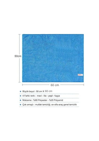 Mikrofiber Bez Oto Havlu Ve Yer Kurulama Bezi, 50x60 Cm Süper Emici, İz Bırakmayan Temizlik Bezi Açık Indigo