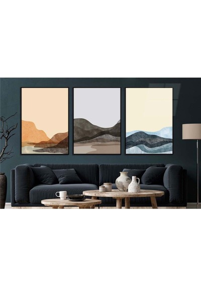 Alüminyum Çerçeveli Gerçek Cama Baskı Sanat Temalı 3'lü Set Cam Tablo 0023