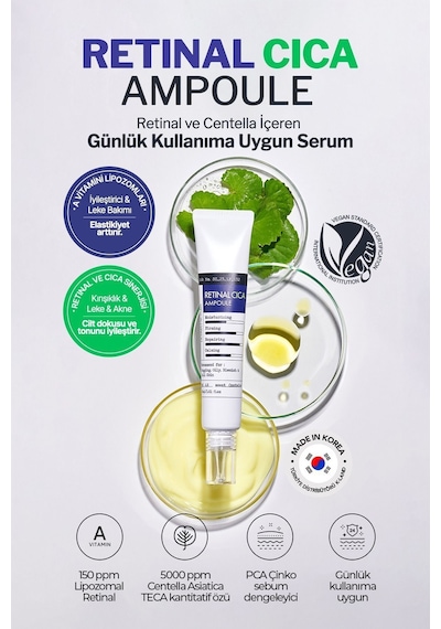 Derma Factory Retinal ve Centella İçeren Günlük Kullanıma Uygun Serum Derma Factory Retinal Cica Ampoule 30 ML
