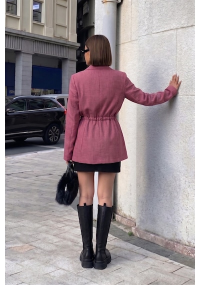 Armonika Kadın Gül Kurusu Beli Büzgülü Bağlamalı Oversize Ceket Arm-26y001082