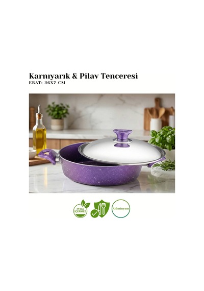 26 Cm Granit Karnıyarık & Pilav Tenceresi Çelik Kapak - Violet Violet