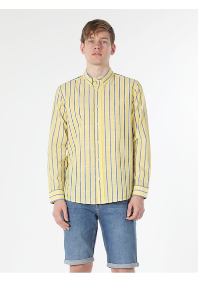 Colin's Regular Fit Çizgili Erkek Sarı Uzun Kol Gömlek CL1058034_Q1.V1_YLW Sarı