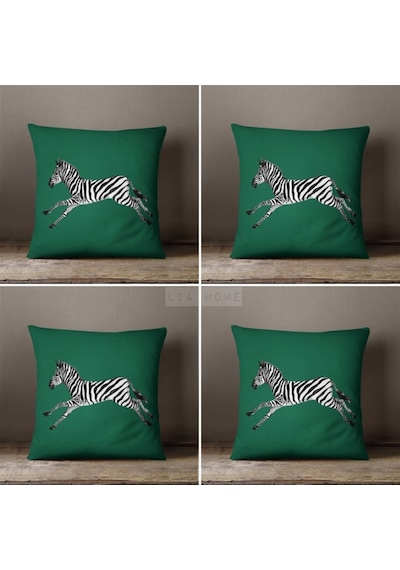 Zebra Desenli Yeşil Renk Çift Taraflı Dekoratif 4'lü Kombin Kırlent Kılıfı Seti - Yeşil