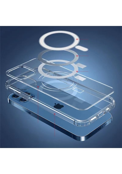 Apple Uyumlu iPhone 13 Kilif Sert Pc Magsafe Seffaf Kapak Embos 566390774