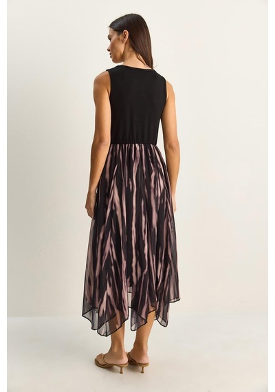 Shade Kadın Crop Tişört Detaylı Astarlı Askılı Şifon Midi Elbise 6135 60286113 - Siyah