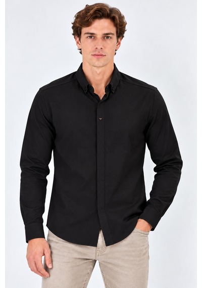 Classics Men Re Port Uzun Kol Slim Fit Erkek Kapalı Patlı Gömlek - 7791 Siyah