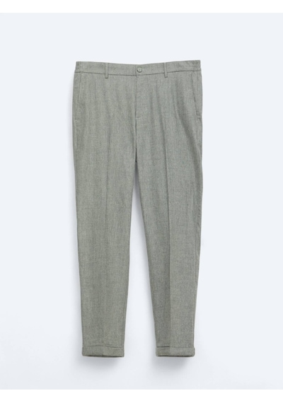 Kip Gri Dokuma Jogging Fit Casual Yün Karışımlı Pantolon Gri
