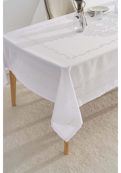 Rivaistanbul Jumbo Jakar Beyaz Sıvı İtici Leke Tutmaz Masa Örtüsü 160x220 Cm Beyaz