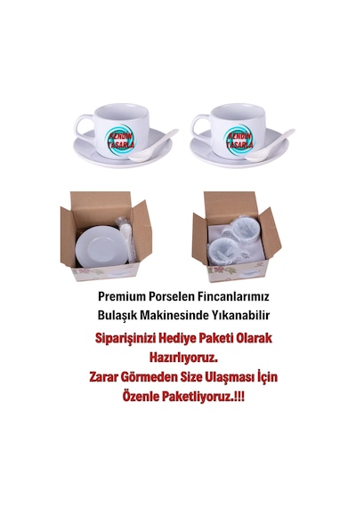 Yılbaşı Hediyesi İsimli Baskılı 2li Set Porselen Çay Kahve Fincan Seti Beyaz