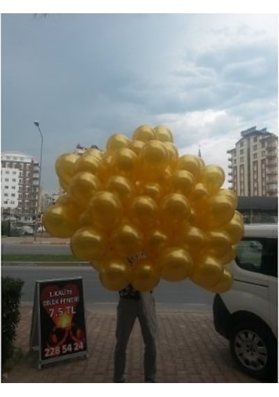 100 Lü Adet Metalik Parlak Sedefli Gold Lateks Renkli Balon