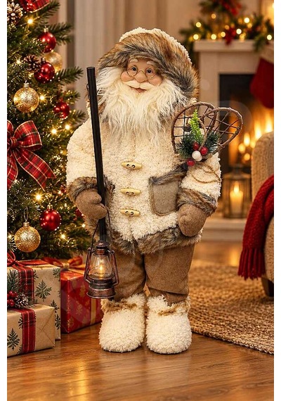 Fenerli Dekoratif Noel Baba Krem-kahverengi 60 Cm