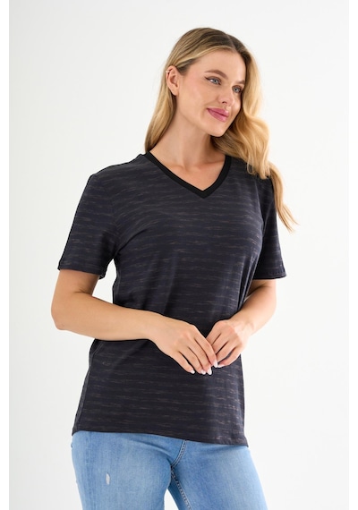 Alexandergardı V Yaka Çizgili T-shirt Siyah
